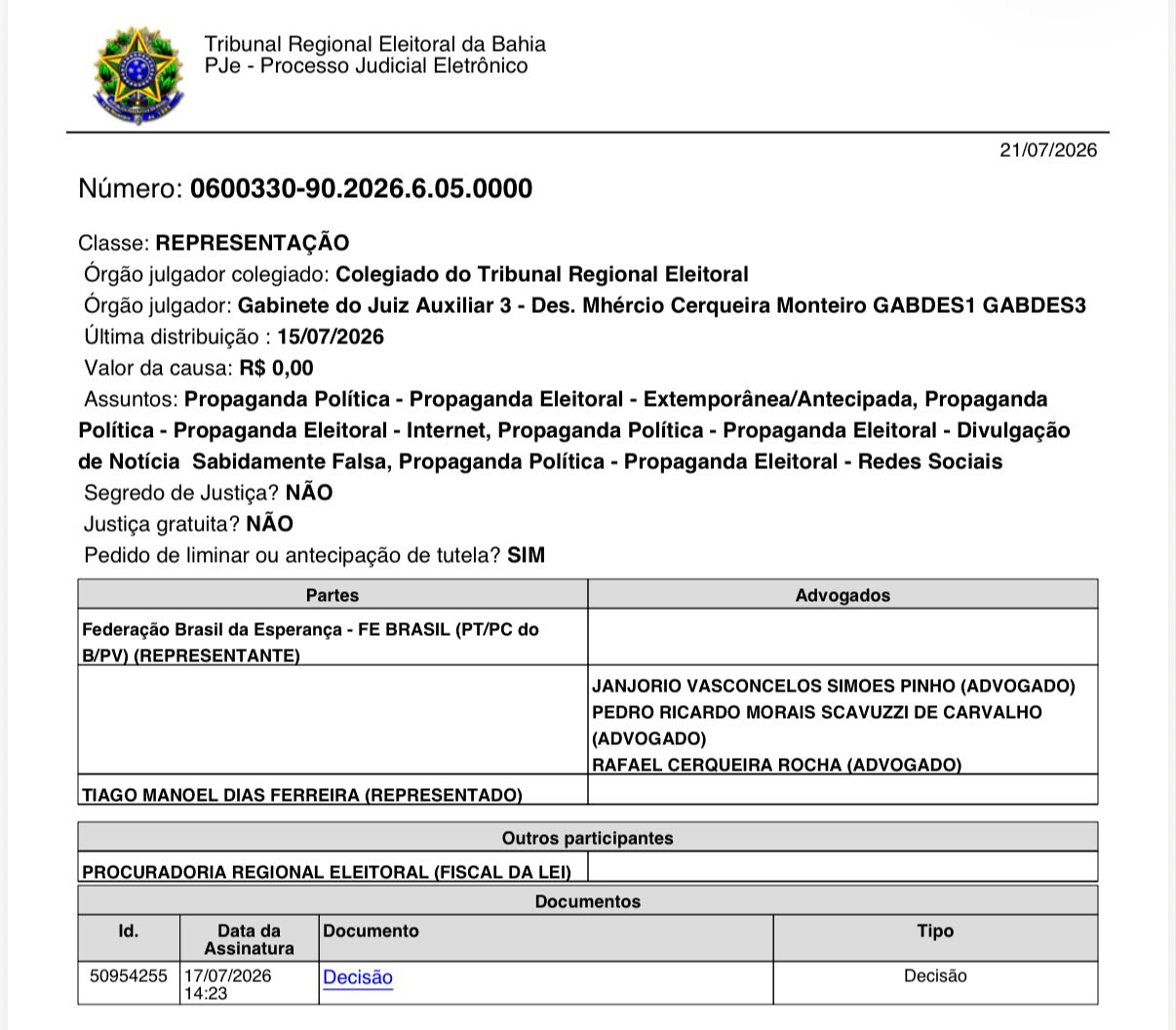 ​Justiça Eleitoral manda derrubar montagem que forjava apoio de Lula a ACM Neto
